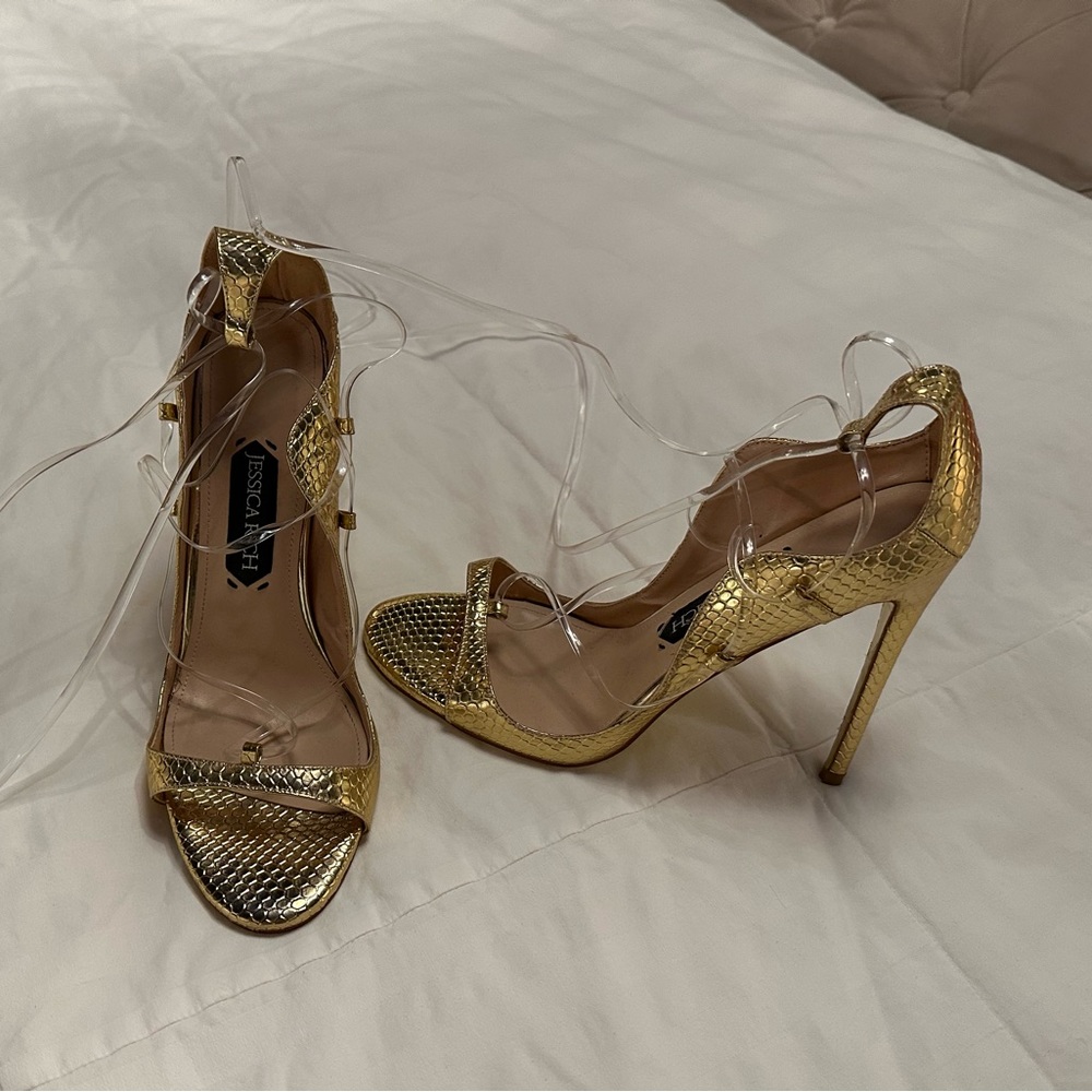 Jessica Rich gold embossed crocodile sandals size 42